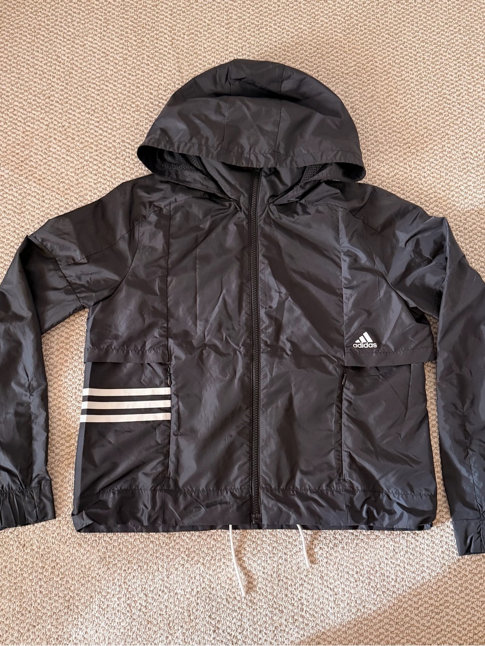 Adidas Black Hooded Windbreaker Jacket